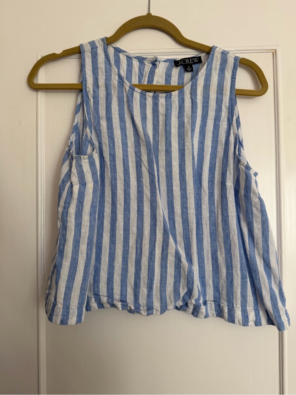 J. Crew Blue and White Vertical Striped Linen-Blend Tank